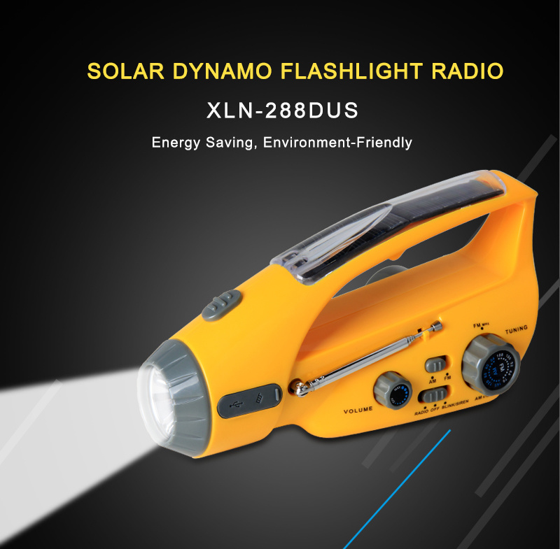 Emegencia de batería recargable multifuncional LED / Solar / Radio de agitación manual / Alarma de flash / Lámpara de antorcha